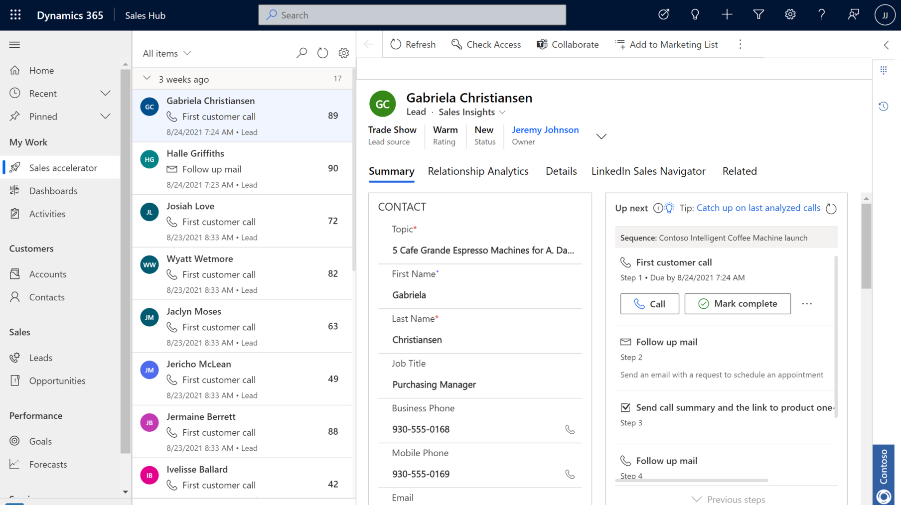 screenshot of Dynamics 365 Sales
